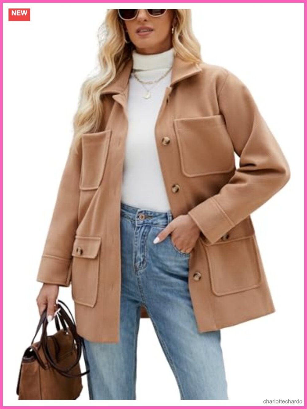 Womens Wool Blend Pea Coat Mid Long Trench Coat with Pockets